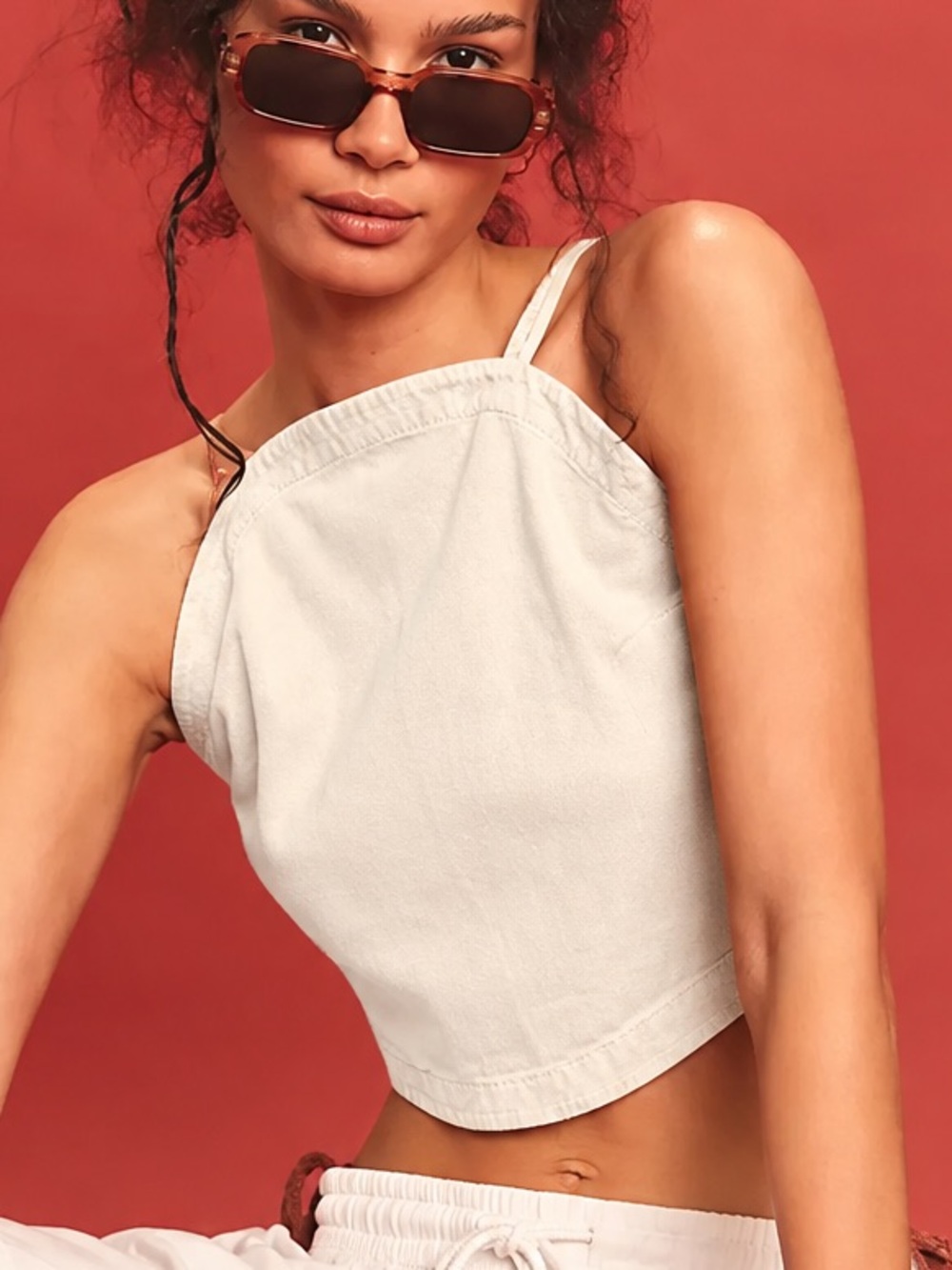 Free People Linen-Blend Citrus Splash Top in Ivory